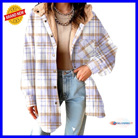 Oversized Flannel Shacket Button Down Fleece Jacket Loose Fit Winter Warmth